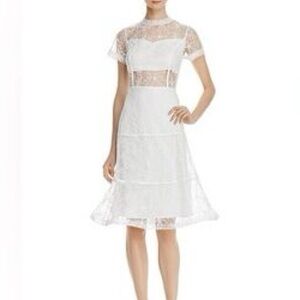 Aqua floral white lace shirt sleeve midi bridal bride dress